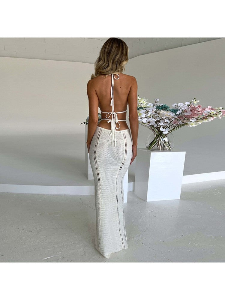 Backless Halter Sleeveless Party Maxi Dress